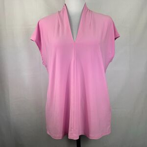 Buffalo David Bitton Blouse Sz M V-Neck Short Sleeve Pink stand up collar